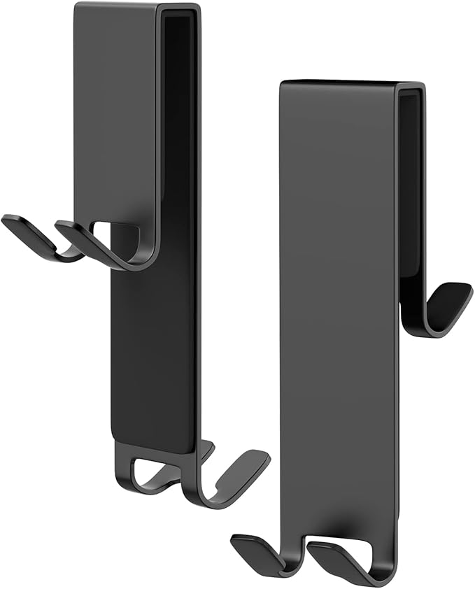 Shower Door Hook, Extended Length Double-Sided Hook for Frameless Shower Doors (7 Inch), Heavy-Duty Stainless Steel Hook for Bathrobes and Towels, No Drilling or Adhesive Required, 2-Pack, Black