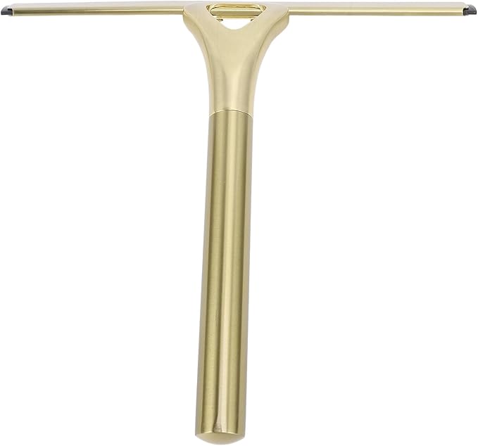 Shower Squeegee for Glass Doors, 304 Stainless Steel Silicone Window Squeegee Bathroom Cleaner Tool Shower Glass Squeegee Shower Door with Hooks for Window Cleaning (Gold)