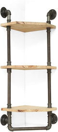 Industrial Pipe Shelf, Rustic Corner Shelves with Towel Bar,Bathroom Shelves Wall Mounted,3 Tiered Metal&Real Wood Home Decor Floating Shelves