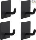 Bath Towel Hooks, 4 Pack Strong Self Adhesive Coat/Clothes Hooks, No Drilling Sticky Hooks, Heavy Duty 304 Stainless Steel Shower Wall Hook for Bathroom Kitchen Bedroom(Matte Black)