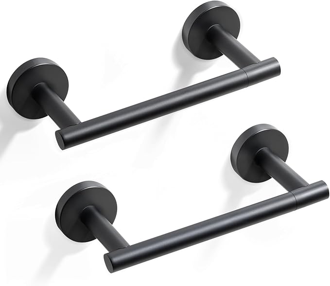 HITSLAM Toilet Paper Holder Wall Mount Matte Black, Double Post Pivoting Toilet Paper Roll Holder, SS304 Stainless Steel Bathroom Toilet Tissue Holder, 2 Pack