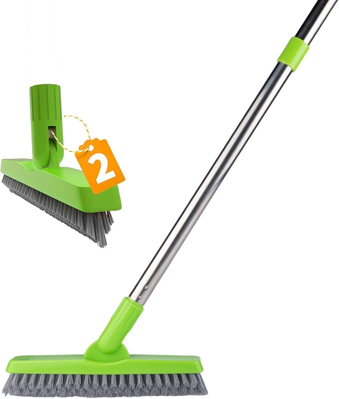 ITTAHO 2 Pack Grout Brush with Long Handle, Swivel Cleaning Grout Line Scrubber - Extendable Durable Handle Grout Cleaner Brush for Bathroom,Tile,Baseboard,Walk in Shower,Corner & Narrow Space (Green)