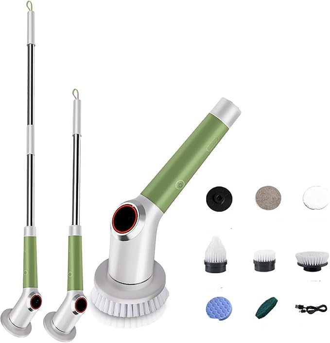 Cordless Power Scrubber, Electric Cleaning Brush with 7 Replaceable Brush & Djustable Stretchable Arm, Bathroom Shower Bathtub Glass Car Portable Electric Spin Scrubber Set