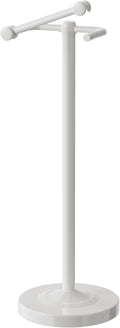 Freestanding Toilet Paper Holder, Double Post Pivoting 22" Height Toilet Roll Holder Floorstanding Base Weighted, Stainless Steel Toilet Paper Holder Stand (White)