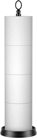 Heavy Weighted Toilet Paper Holder (with Reserve Function) Free Standing, Spare Toilet Paper Roll Storage Stand for Bathroom Total Height 22.5" ，Matte Black