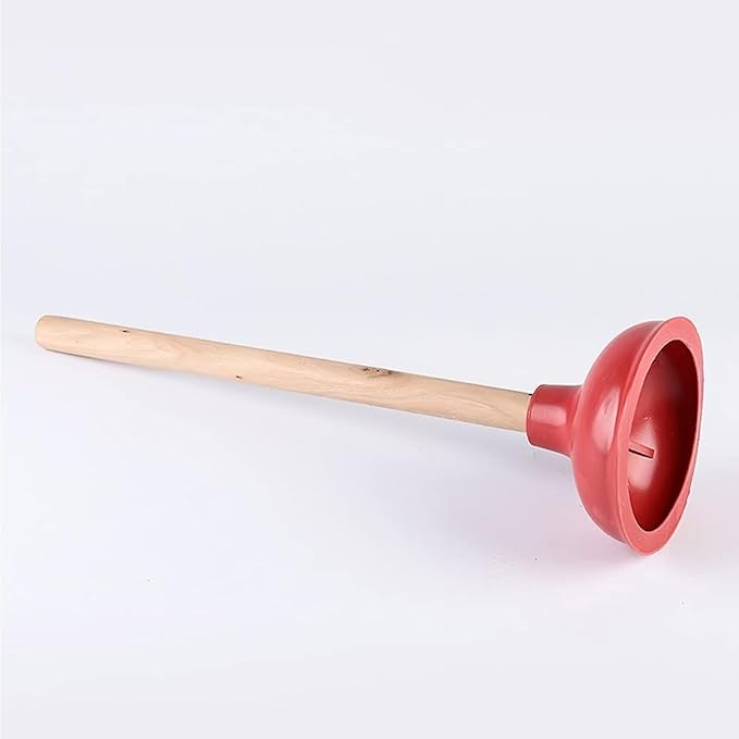 Toilet Plunger Red Heavy Duty Force Cup Rubber with A Long Wooden Handle to Fix Clogged Toilets and Drains, Perfect for Kitchens and Bathrooms (1 pcs)