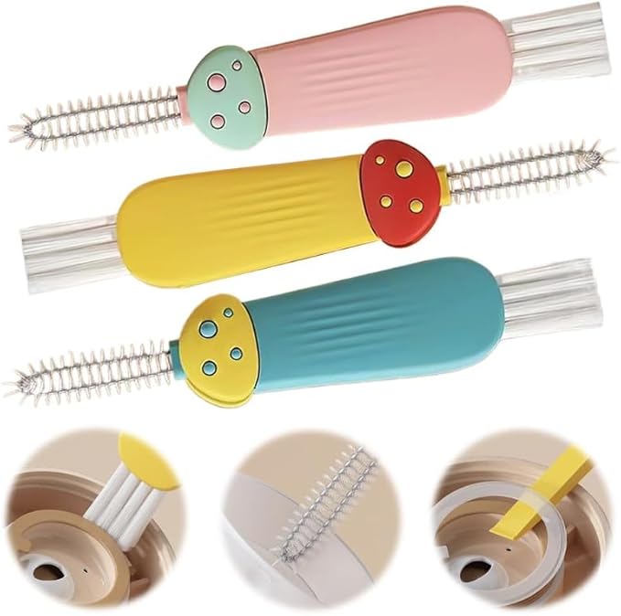 3 in 1 Cup Lid Cleaning Brush, 2024 Multifunctional Crevice Portable Cup Lid Cleaning Brush for Bottle Gap Tight Spaces Cup (C-Yellow)
