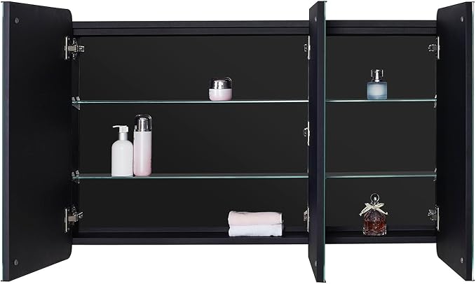 Lighted Bathroom Medicine Cabinet with Round Corner Framed Mirror Door 40 x 25.5 inch, Recessed or Surface Mount, with Adjustable Glass Shelves