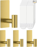4 Pcs Towel Hooks Heavy Duty for Hanging，Adhesive Wall Hooks with Removable Strips，Sticky No Damage，Outdoor for Bathrooms，Shower，Stockings，Decor，Robe，Large，Gold 304 Stainless Steel