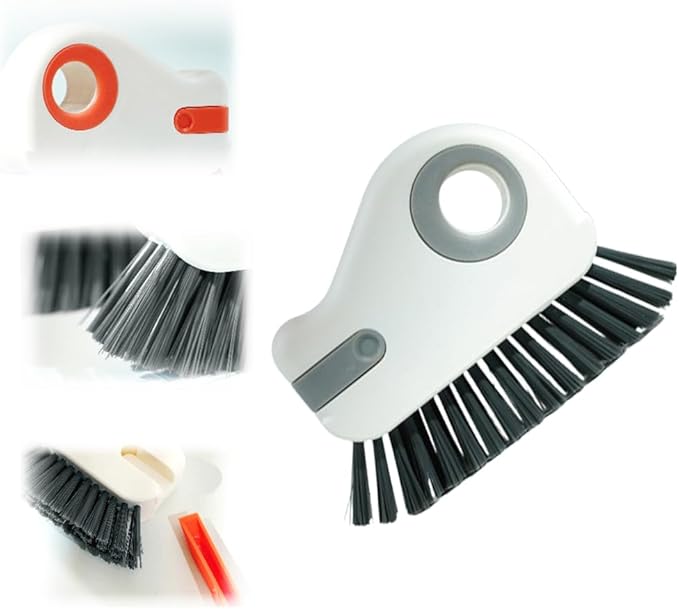 2 in 1 Groove Cleaning Brush Window Track Cleaning Tools, 2025 New Multifunction Hard Bristle Crevice Cleaner Brush with Hidden Scraper, Grout Cleaner Grip Brush for Sliding Door Track