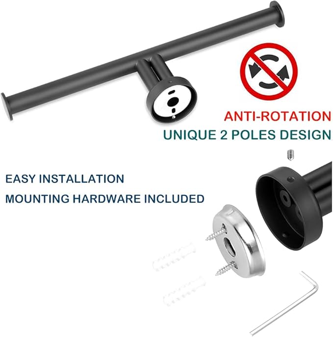 Matte Black Double Toilet Paper Holder, SUS304 Stainless Steel Dual Rolls Tissue Holder Wall Mounted for Bathroom Holding 2 Toilet Rolls