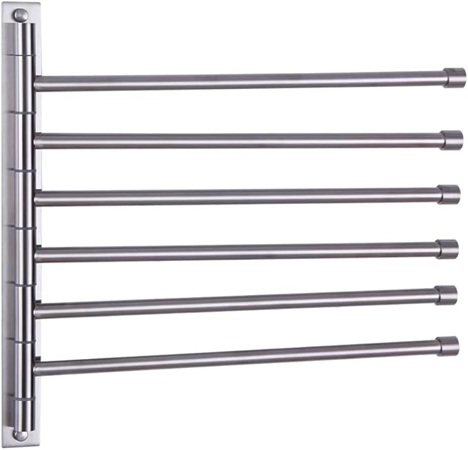 Swivel Towel Bar 6-Arm Bathroom Towel Holder Wall-Mounted Swing Out Towel Rack with Hooks Rustproof Brushed Finish