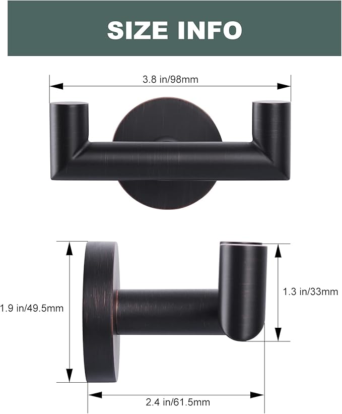 ALEASHA Shower Towel Hook for Bathroom, Oil Rubbed Bronze Towel Holder, Stainless Steel Towel Hanger, Heavy Duty Double Towel Hook, Wall Mount Robe Hook