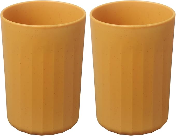 uxcell 2 Pcs Simple Toothbrush Cup, 2.8 x 2.8 x 3.9 Inch Bathroom Tumbler Reusable Plastic Cup Set for Storing Toothpaste Toothbrushes Combs Water Beverages, Yellow
