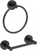 Bathroom Hardware Set 2 Piece-Black Towel Ring and Toilet Paper Holder Stainless Steel and Zinc Alloy Bathroom Hand Towel Holder Towel Hanger Matte Black Wall Mounted (Update)