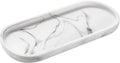 Emibele Oval Vanity Tray, 10" Bathroom Countertop Organizer Tray, Kitchen Sink Sponge Holder Soap Dispenser Resin Marble Tray for Perfume Jewelry Candle, Small, White Marble