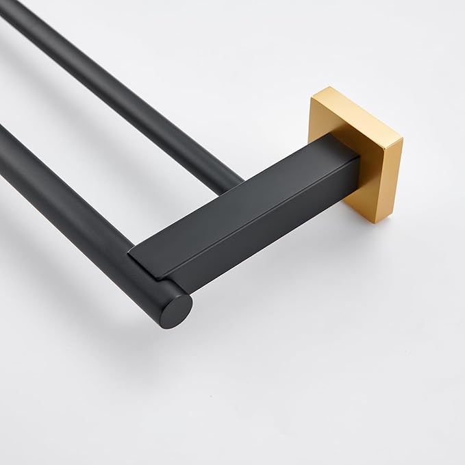 Miyili Double Towel Bar 30-Inch Stainless Steel Bathroom Towel Rack Holder Wall Mount Black & Gold, A02BG75B