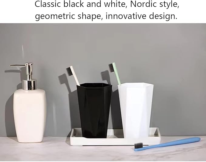 Large Geometric Diamond Toothbrush & Mouthwash Cup, Fashion Simple Toothbrush Cup, 400ml (White & Black)