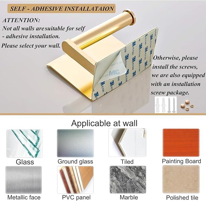 Adhesive Toilet Paper Holder with Phone Shelf Paper Tissue Holder Storage Stainless Steel Wall Mounted Toilet Roll Holder Dispenser,Paper Holder with Shelf Bathroom Organizer Gold