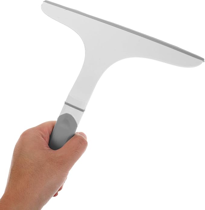 BESTYASH Shower Squeegee with Suction Hook, Flexible Gray-White Glass Scraper for Bathroom Mirrors and Shower Doors, Soft Rubber Blade for Streak-Free Cleaning of Glass, Tiles, and Windows