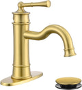 Roman Bathroom Sink Faucet Single Hole Deck-Mount Pop-up Drain Assembly with Overflow Deck Plate and Water Supply Lines Included (Vanity Sink Faucet, Light Gold)