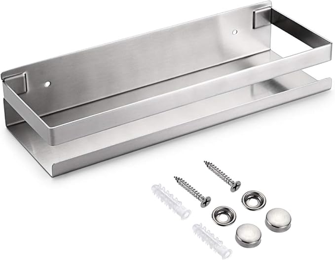 OwnMy Bathroom Shower Shelf Stainless Steel Bath Kitchen Basket Shower Caddy Rack, Rustproof Metal Bathroom Storage Floating Shelves Wall Mounted Shower Corner Rectangular Shelf - 12 Inch Silver