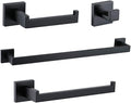 TURS 4-Piece Bathroom Hardware Set Black Towel Bar Set Stainless Steel Towel Bar Hand Towel Holder Toilet Paper Holder Towel Hooks Wall Mount