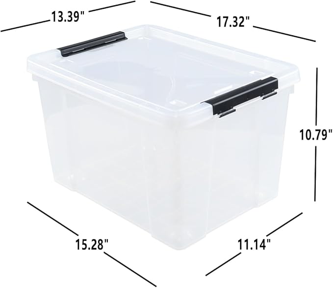 4-Pack 32 L Wheeled Clear Plastic Storage Latch Box, Large Clear Storage Bin with Lid