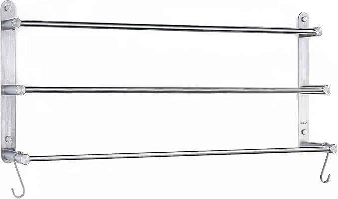 Bathroom Towel Bark 3-Tiers with Hook 24-Inch 304 Stainless Steel Wall Towel Rack for Bathroom Wall Mounted Towels Shelves,Towel Ladder Holder Brushed Finished