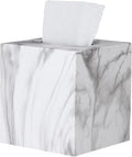 Metal Square Tissue Box lid, Modern Facial Tissue Holder for Bathroom Vanity Tops, Bedroom Dressers, Nightstands, Desks, Offices (Marble White)