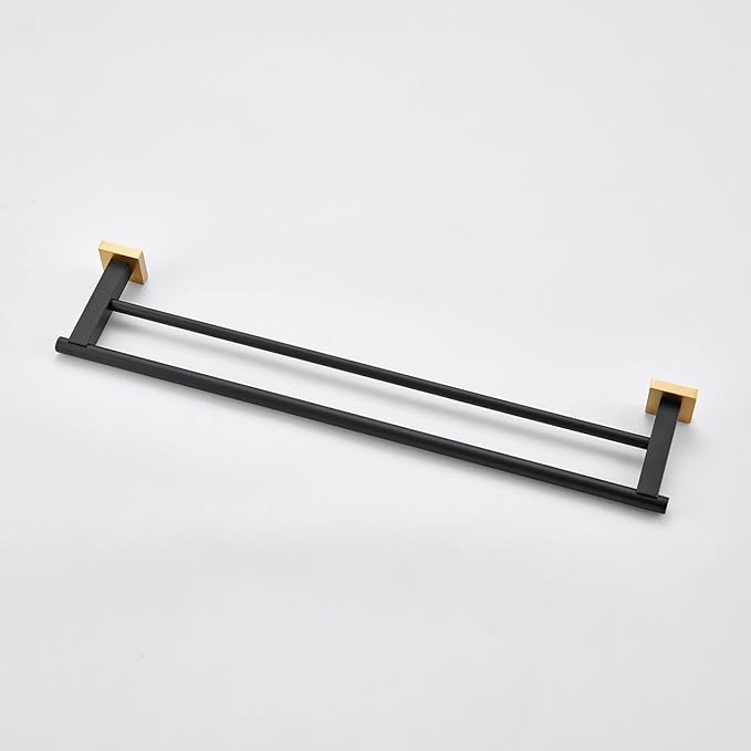 Miyili Double Bath Towel Bar 24-Inch SUS 304 Stainless Steel Towel Holder Rack for Bathroom Black & Gold, A02BG60B