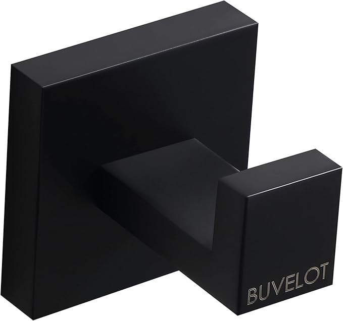 BUVLEOT Bathroom Towel Robe Hook, Wall Mounted, Matte Black,Single,071010-MB Les Series