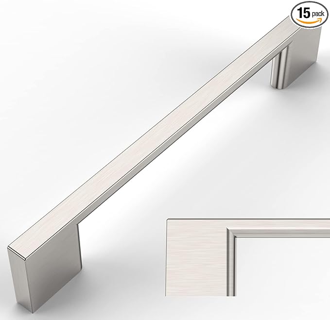 Amerdeco 15 Pack Brushed Satin Nickel Cabinet Pulls - 5 Inch(128MM) Hole Centers Kitchen Handles for Cabinets and Cupboards - ZH0060