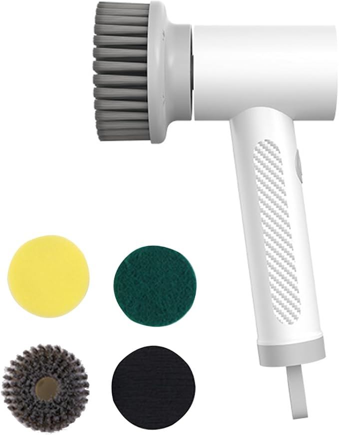 Rechargeable Electric Cleaning Brush with 4 Replacement Heads Portable Power Scrubber for Home Kitchen Bathroom Deep Cleaning