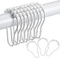 12-60pcs Rust Resistant Stainless Steel Rolling Shower Curtain Hooks/Rings/Hangers - Gold Shower Rod Hooks, Easy Sliding Shower Curtain Holders, Black Shower Curtain Rings (12, White)