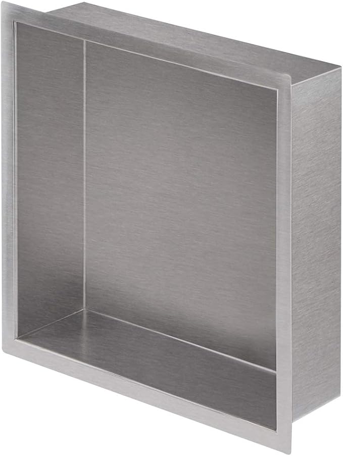 12"×12" Shower Niche Brushed Stainless Steel, Recessed Shower Caddy, Bathroom Shelf Insert Fits for 11"x11" Wall Hole Installation (Nickel)
