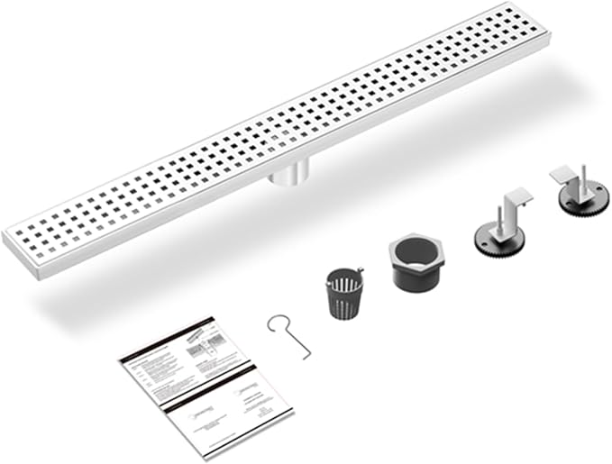 304 Stainless Steel Shower Drain, Removable Grate & Hair Catcher Bathroom Floor Drain with Waterproof Design for Tile Floor, CUPC Compliant (Punch, 30 Inch)