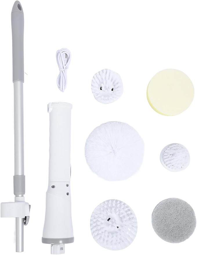 Generic Cordless Cleaning Brush, Rechargeable Automatic Rotate Stretchable Electric Scrubber with 6 Replaceable Heads for Bathroom Tub Tile Floor