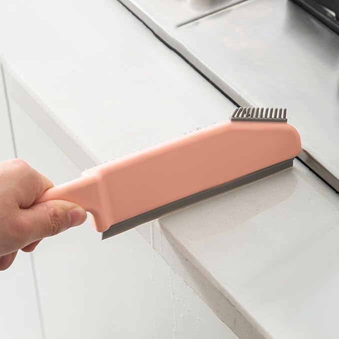 TOYANDONA Multifunctional 3-in-1 Plastic Cleaning Brush for Crevice and Seam, Bathroom Floor and Kitchen Countertop Scrub Brush with Pink Handle, Household Cleaning Tool for Hard-to-Reach