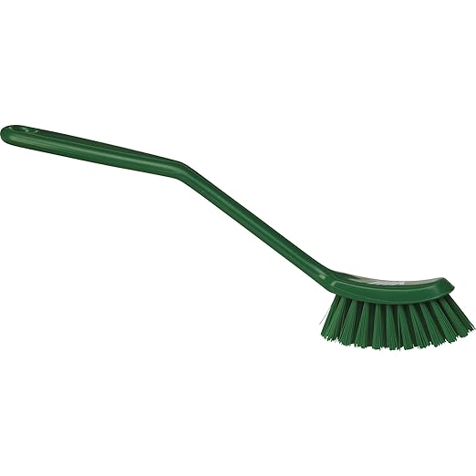 Vikan - Fine Dish Brush - Heavy-Duty, Narrow, Slip-Resistant Cleaning Brush, Polypropylene, Polyester Bristle, 11 Inch, Green, (42872)