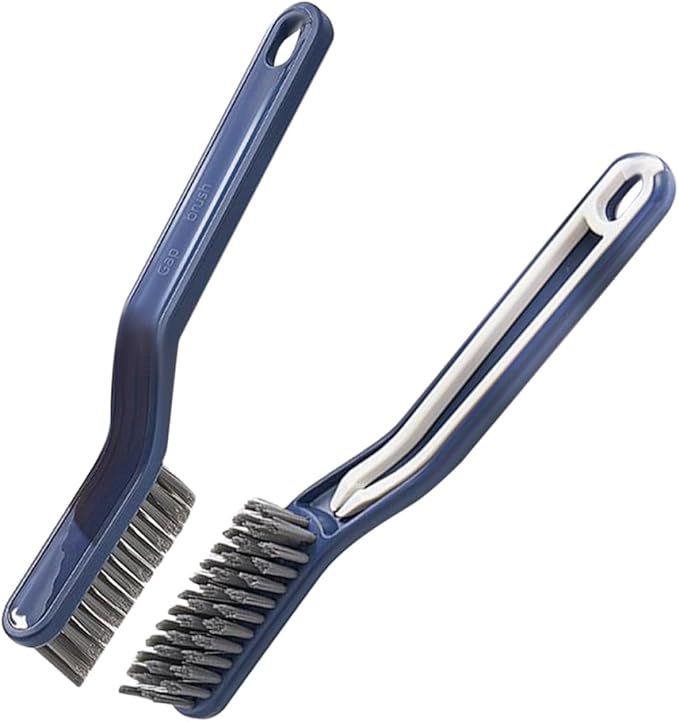 2pcs Crevice Cleaning Brush Set Hard Bristles for Bathroom and Kitchen Small Spaces, Long Handle Scrub Brush for Window Tracks, Faucets, Grout, and Floor Gaps, Blue