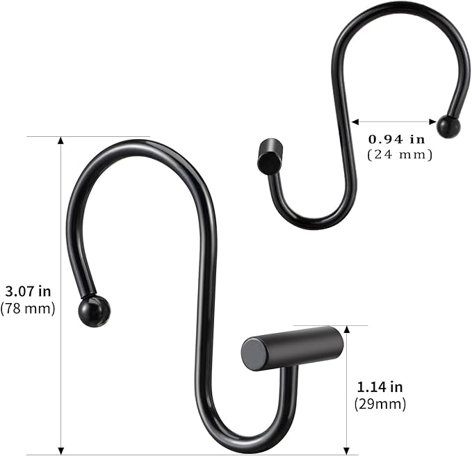 CHICTIE Black Shower Curtain Hooks Rings, Decorative for Bathroom Shower Rods, Set of 12 Premium Rust-Resistant Metal Hooks Hangers T Shaped Design