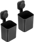uxcell 2Pcs Suction Toothbrush Holder, 4" x 8" Wall Mounted Shower Caddy Organizer Cup for Tooth Brush, Toothpaste, Razors in Bathroom, Kitchen(Black)