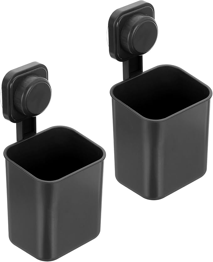 uxcell 2Pcs Suction Toothbrush Holder, 4" x 8" Wall Mounted Shower Caddy Organizer Cup for Tooth Brush, Toothpaste, Razors in Bathroom, Kitchen(Black)