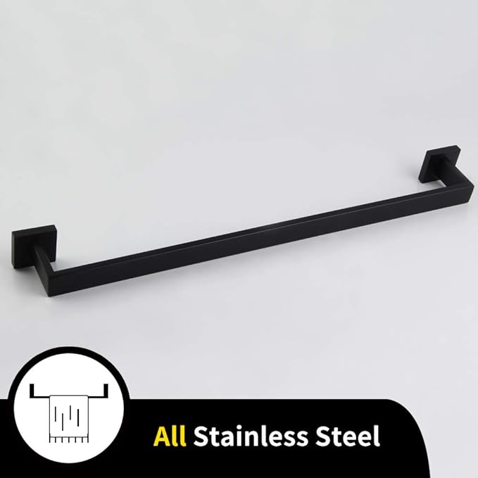 GERZWY 24 Inch Contemporary Style Bathroom Towel Bar Stainless Steel Bath Towel Rack Wall Mount Matte Black FG160160-BK