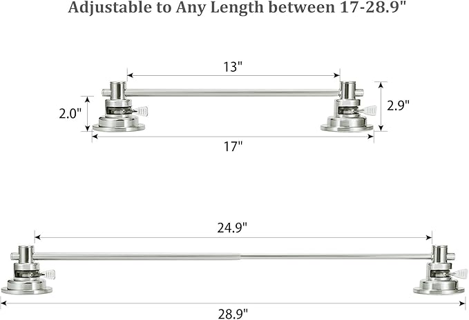 Suction Cup Extendable 17-29" Stainless Steel Towel Bar (Brushed Nickel)