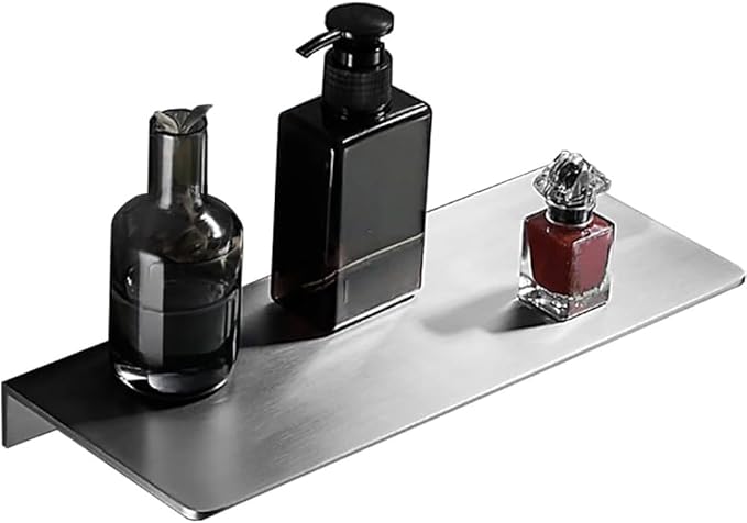 12Inch Stainless Steel Wall Mounted Floating Shelf Drilling or Shelf Adhesive Modern Room Decor Wall Shelf Floating Shelf for Bathroom Bedroom Decor