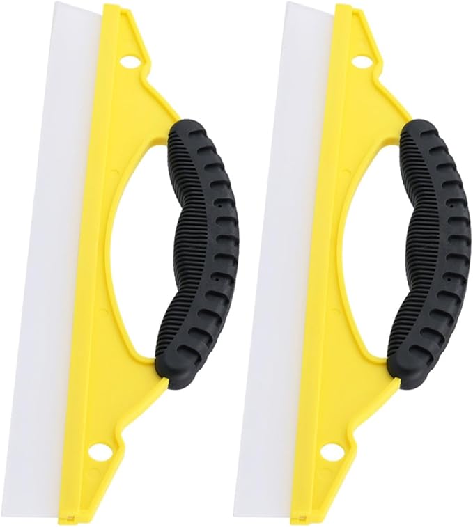 Homoyoyo 2pcs Yellow Soft Rubber Shower Squeegee for Shower Glass Doors and Car Windshield, Flexible Bow-Shaped Water Wiper for Bathroom and Vehicle Window Cleaning