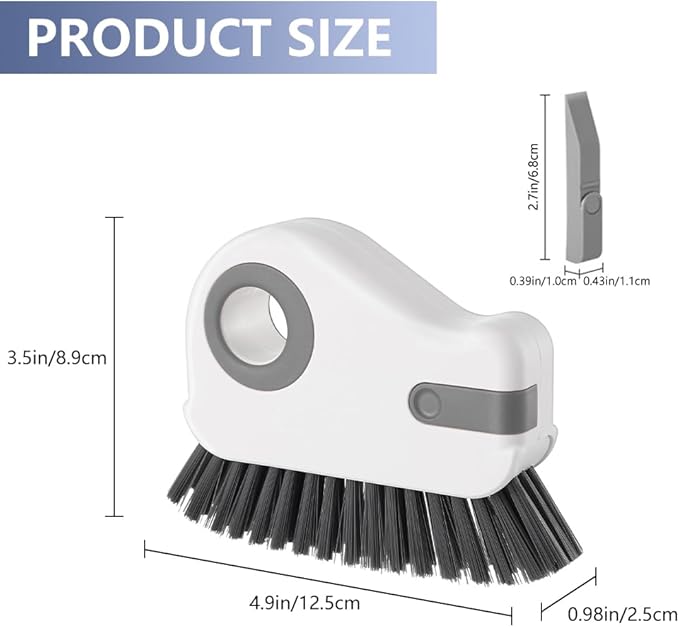 2 in 1 Groove Cleaning Brush, Window Track Cleaning Tools with Hard Bristles and Hidden Scraper, Crevice Brush for Sliding Door Track, Window Seal and Sill (Gray-2Pcs)