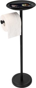 Tofix Freestanding Toilet Paper Holder with Shelf and Tray, Stainless Steel Base, Black